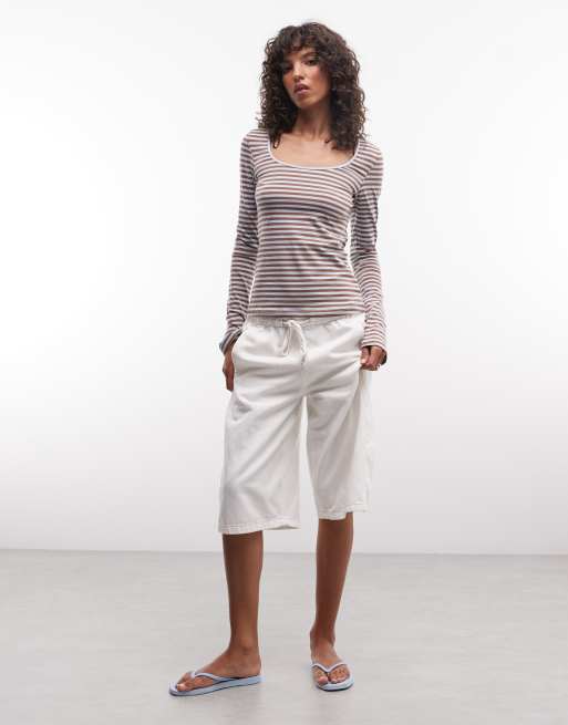 Monki scoop neck long sleeve top in blue stripe, 2 of 4