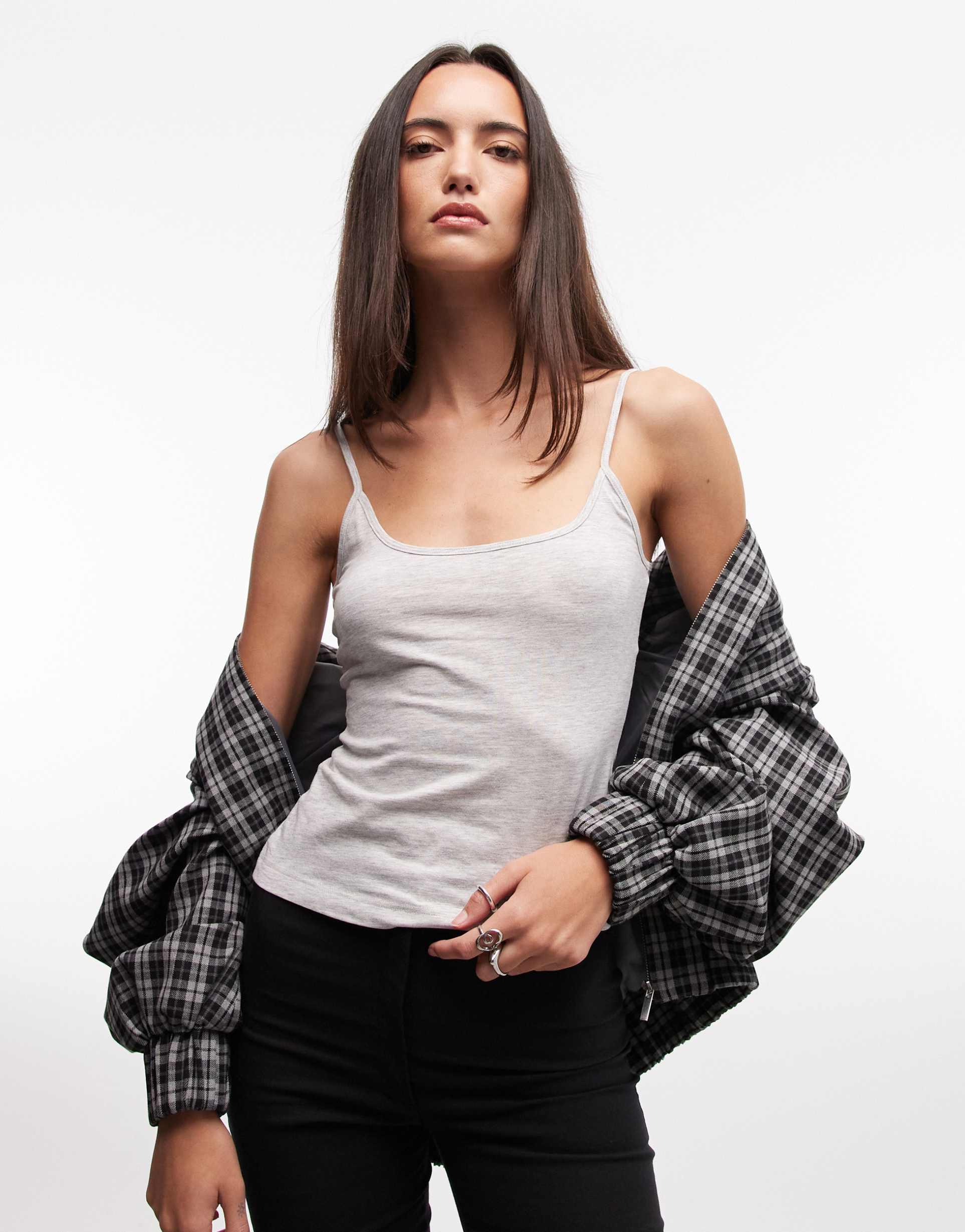 monki scoop neck tank top in gray melange