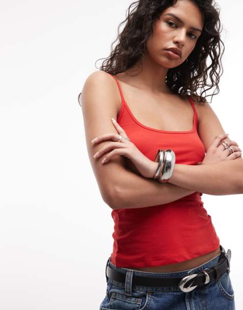 Monki scoopneck vest top in red - view 1