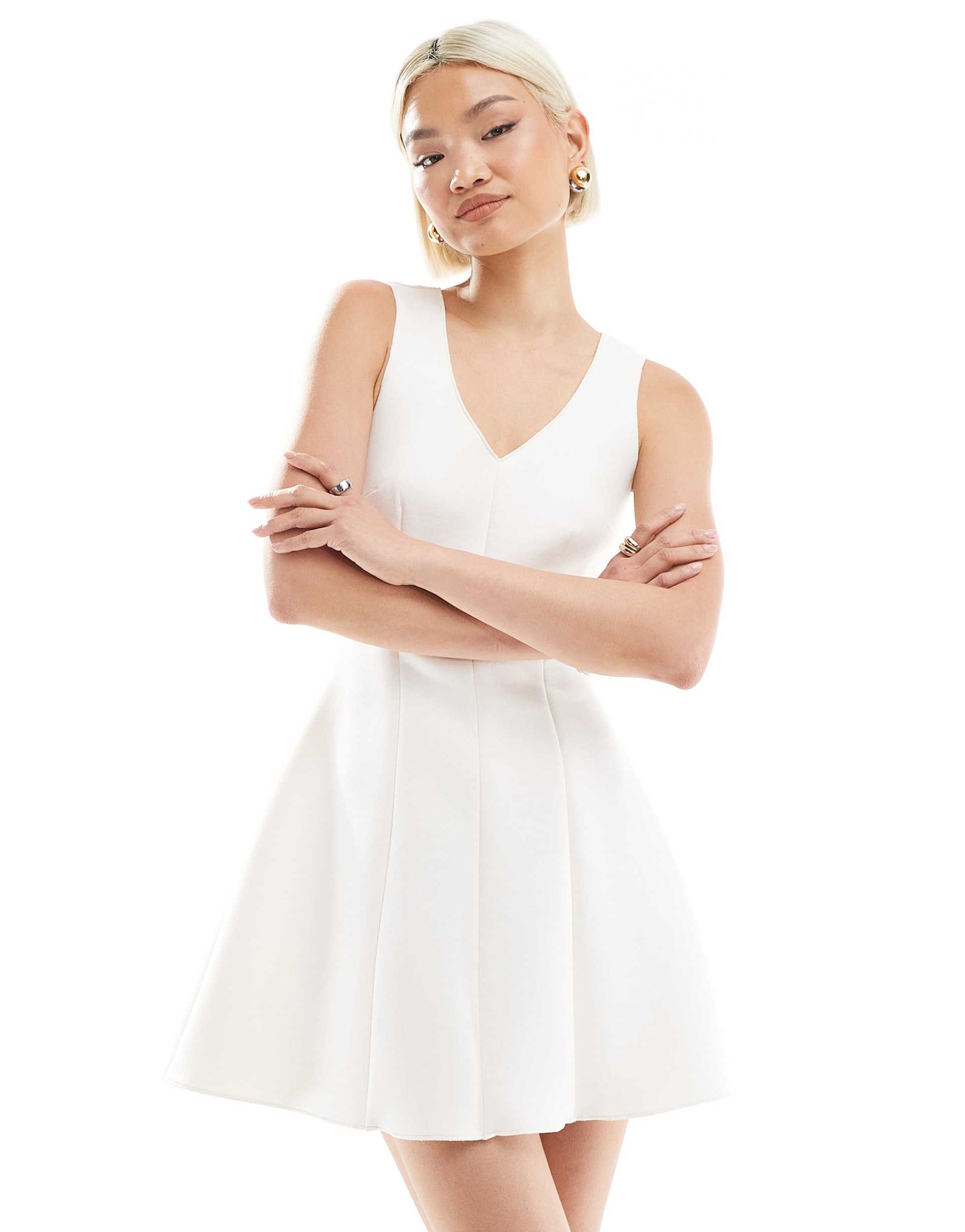 monki scuba cinched waist mini dress in off white