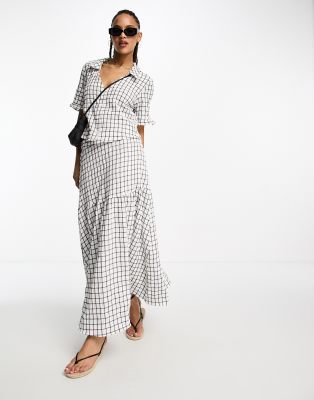 seersucker blouse in white and black check - part of a set-Multi