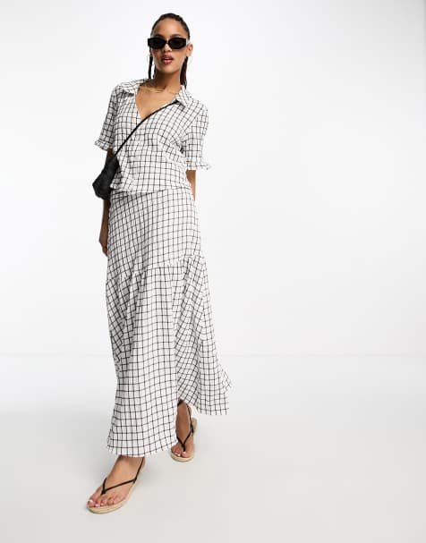 Monki seersucker blouse in white and black check - part of a set - view 1