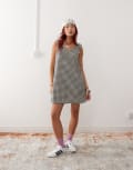 [Monki] Monki seersucker bow tie strap mini dress in black and white gingham-Multi XS Black and white