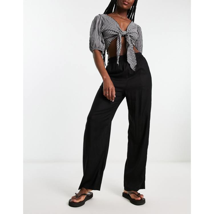 Monki seersucker pants in black