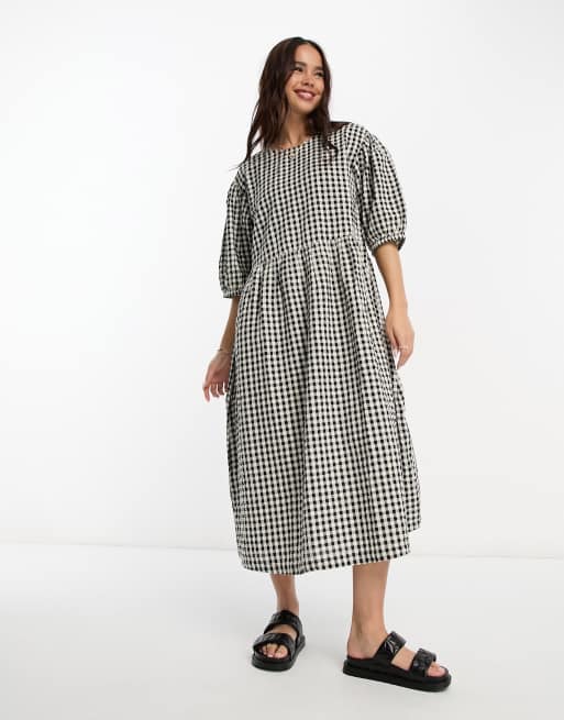 Black and white outlet gingham midi dress