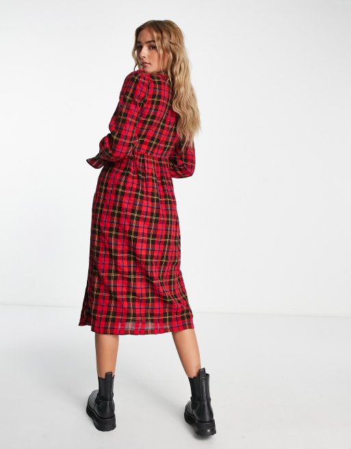 Red Tartan Dress, Maxi Plaid Dress, Red Shirt Dress, Women Maxi Dress