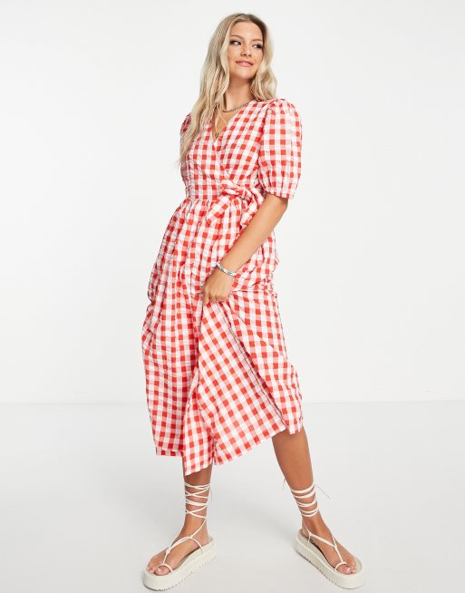 Gingham wrap clearance dress