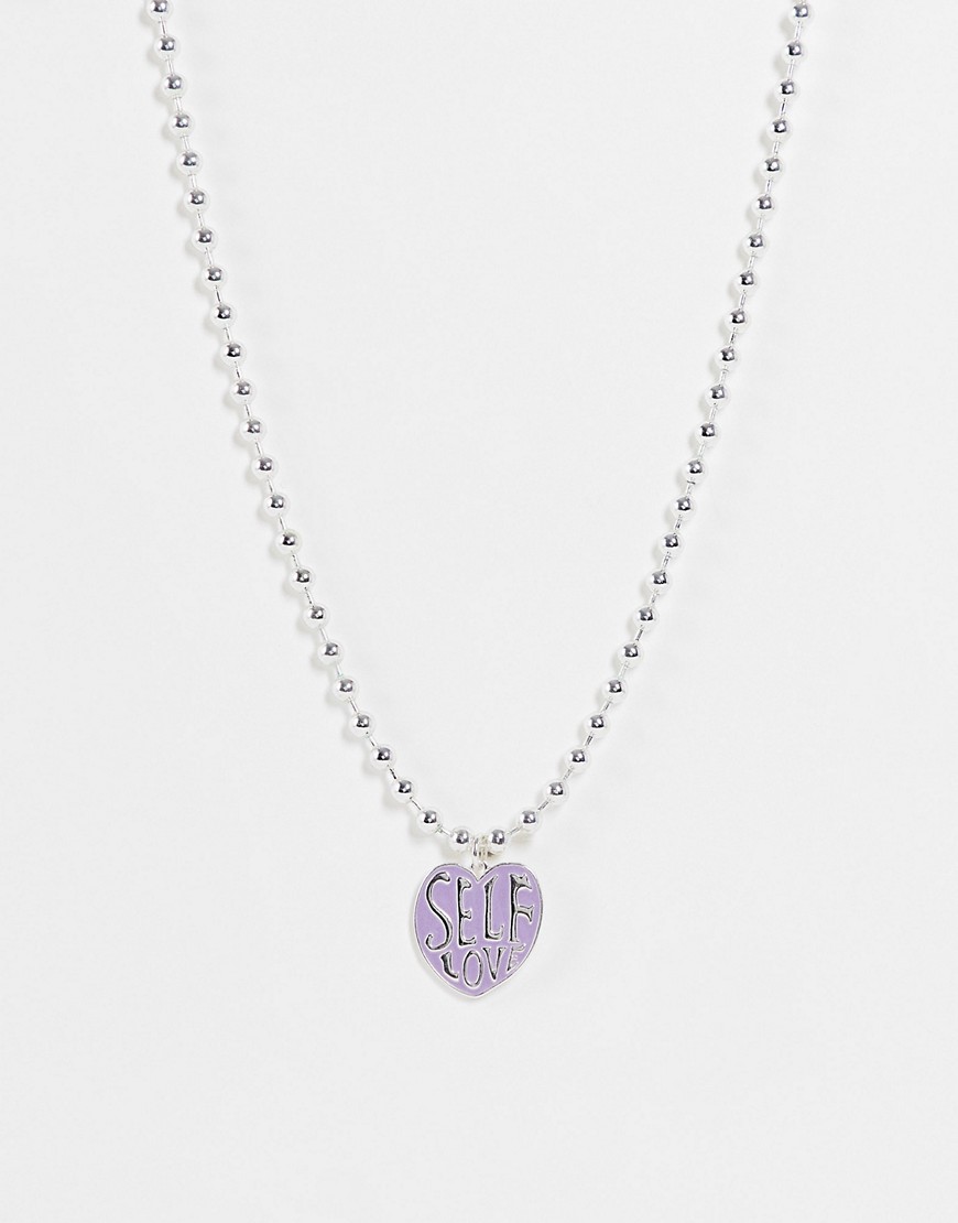 Monki self love heart necklace in silver