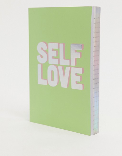 Monki Self Love slogan notebook with holographic side in green