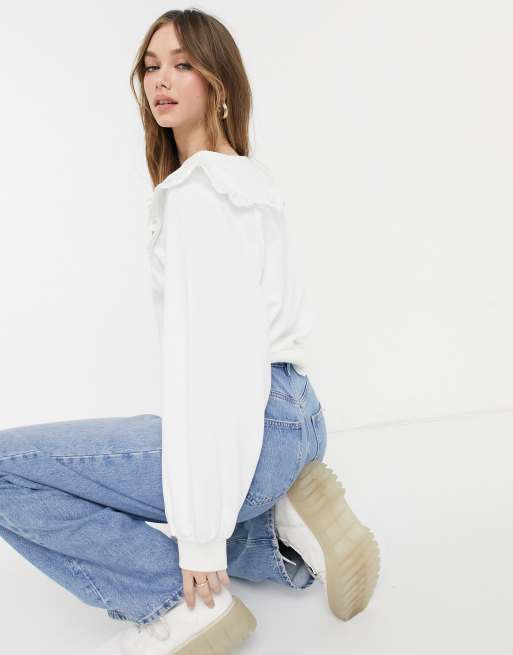 Monki - Selma - Sweatshirt met kraagdetail in wit, 2 van 4