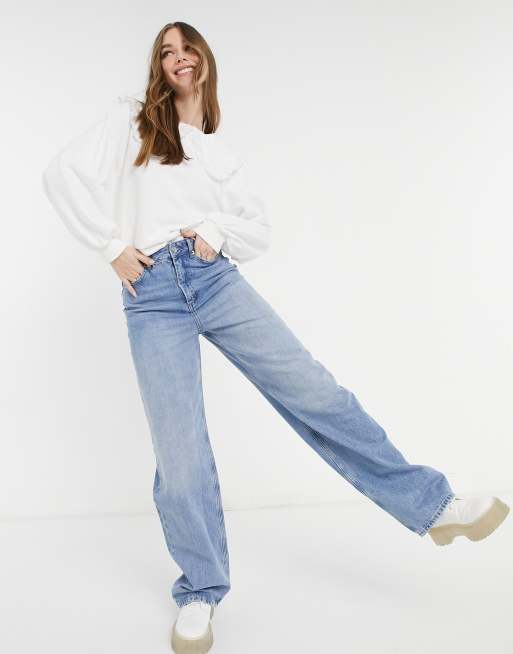 Monki Selma sweatshirt with collar detail in white, 4 of 4