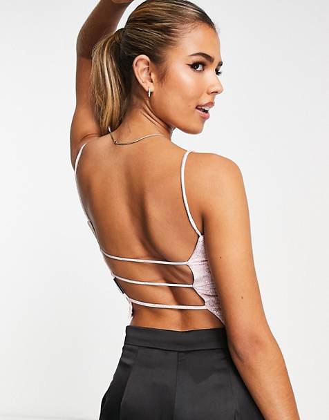 Open back sequin shirt in copper Asos Women Clothing Tops Backless Tops 