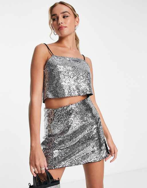 Silver Sequin Strappy Crop Top