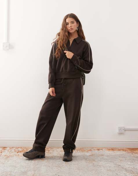 Monki set joggers and sweatshirt in chocolate brown - view 1