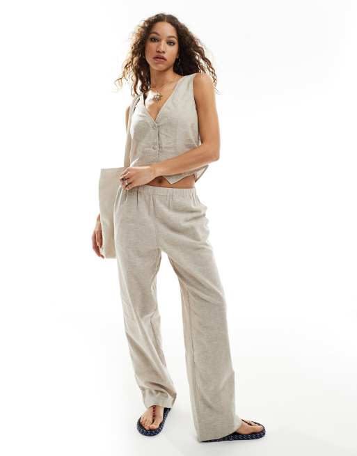 Monki set linen blend vest and pants