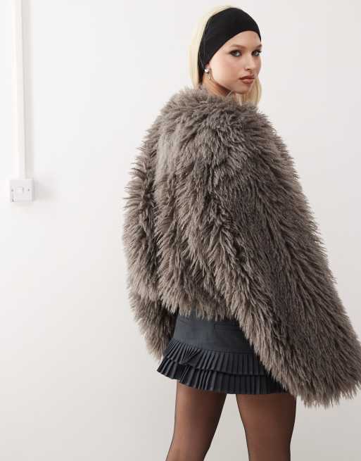 Mango shaggy faux fur coat in grey hotsell