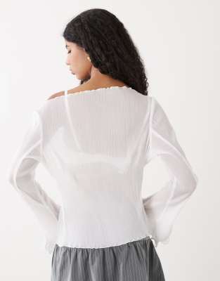 Monki Sheer Floaty Long Sleeve Top In White