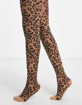 Monki sheer leopard print tights-Multi