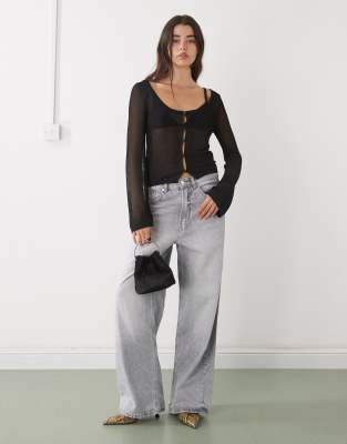 Monki Sheer Slim Fit Button Front Cardigan In Black