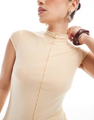 Monki Sheer Slim Fit Ribbed T-shirt In Yellow