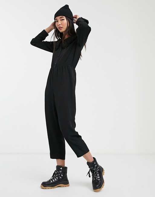 Monki Shirley jumpsuit with oversized collar in black