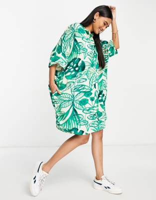 tropical print shirt dress