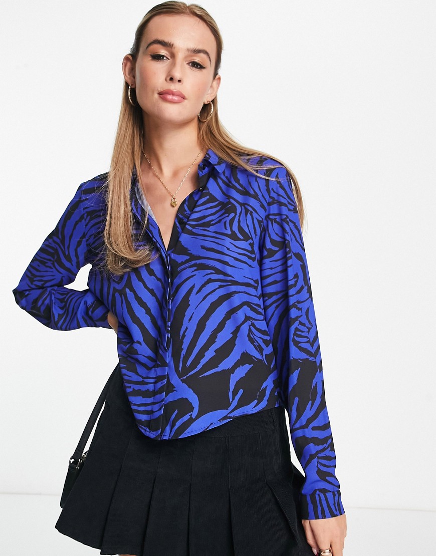 Monki shirt in black and blue zebra-Multi