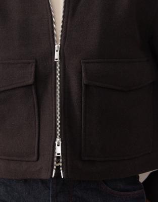 Monki Short Collared Wool Blend Jacket In Black