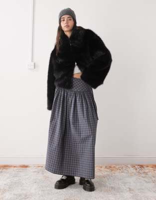 Monki Short Faux Fur Jacket In Black