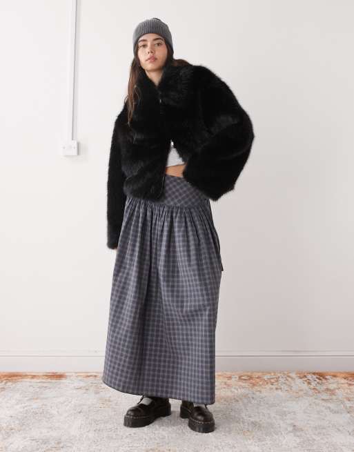 Monki short faux fur jacket in black