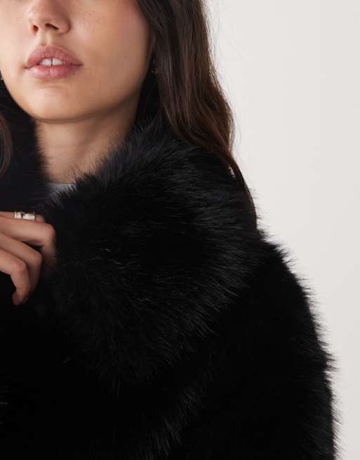 Monki short faux fur jacket in black