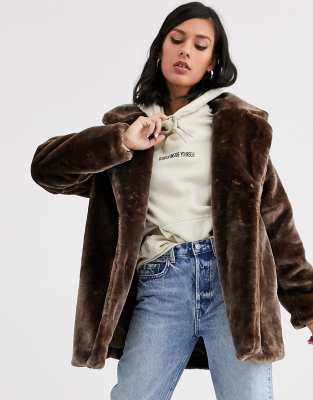 short brown faux fur jacket