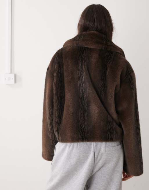 Monki short faux fur jacket in chocolate brown | ASOS