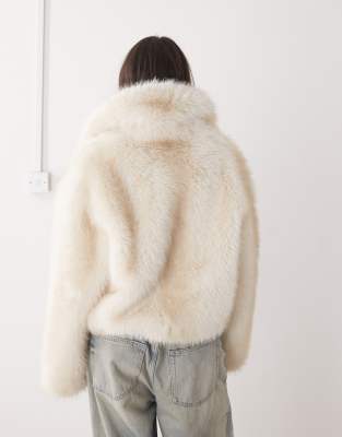 Monki short faux fur jacket in off white | ASOS