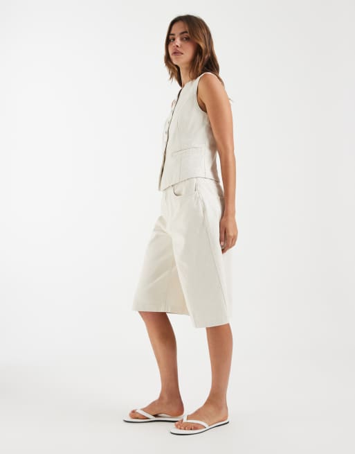 Monki - Short long en jean à taille haute - Écru, 2 de 5