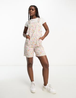 Monki short overalls in retro floral print-Multi