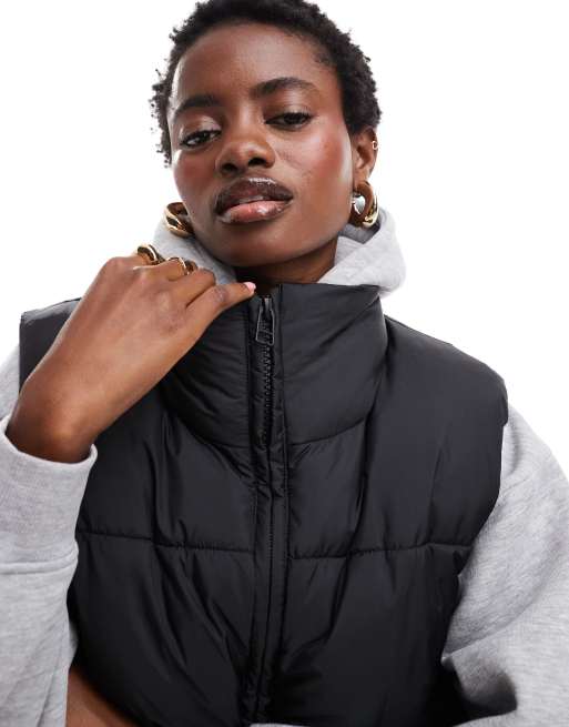 Monki short padded vest in black