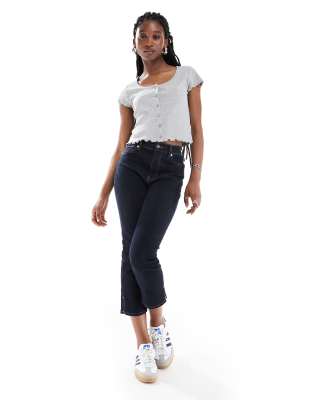 Monki Short Sleeve Button Down Lettuce Edge Top In Gray