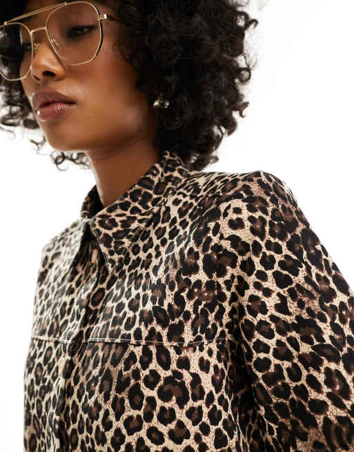 leopard print mini shirt dress Buy Leopard Print Mini Long Sleeve Utility Denim Dress from Next USA