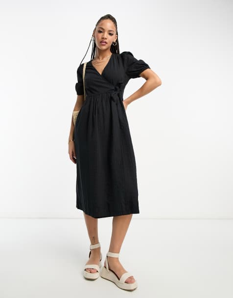 Monki short sleeve midi dress in black - view 1