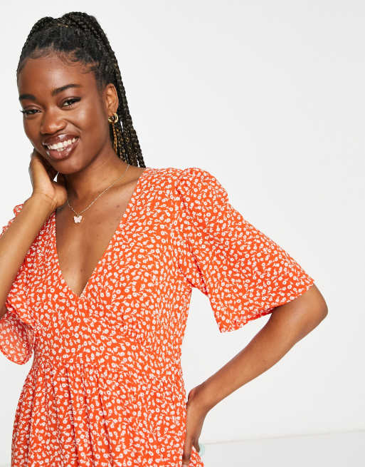 Monki short sleeve midi dress with side slit in ditsy floral | ASOS