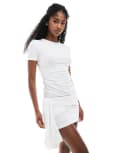 [Monki] Monki short sleeve ruched mini dress with drape detail in white XS White