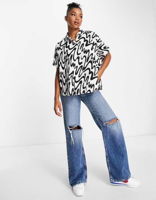 Buttons Frayed Hem Wide Leg Jeans  Printed wide leg pants, Bottom