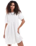 [Monki] Monki short sleeve smock mini dress in white XS White