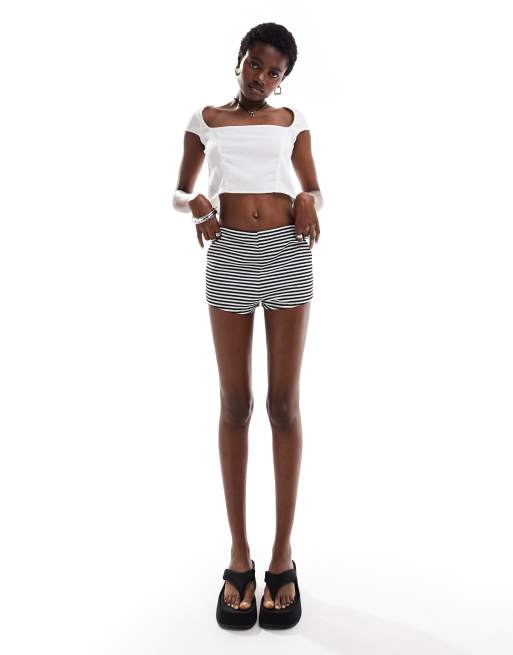Monki short sleeve square neck top with open back in off white