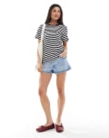 [Monki] Monki short sleeve t-shirt in black and white stripe-Multi M Black and white
