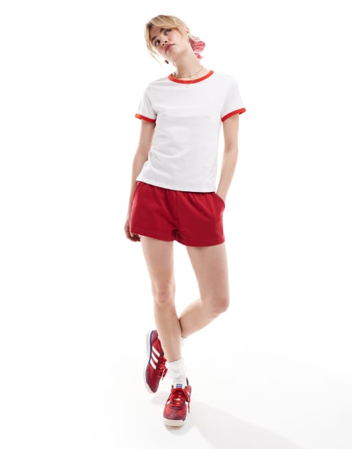 Monki short sleeve t-shirt in white with red trim ASOS