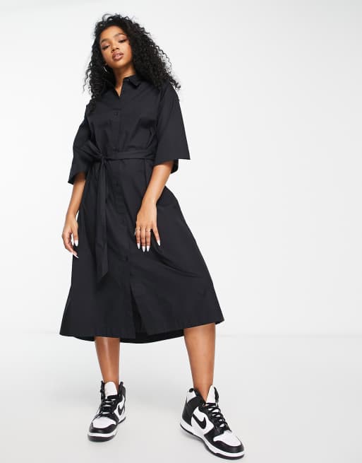 Black t shirt shop dress with belt