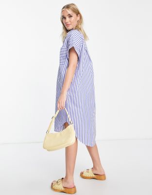 monki striped shirt dress Monki + Oversized Cotton Shirt Dress