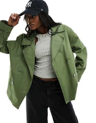 short trench coat in khaki green